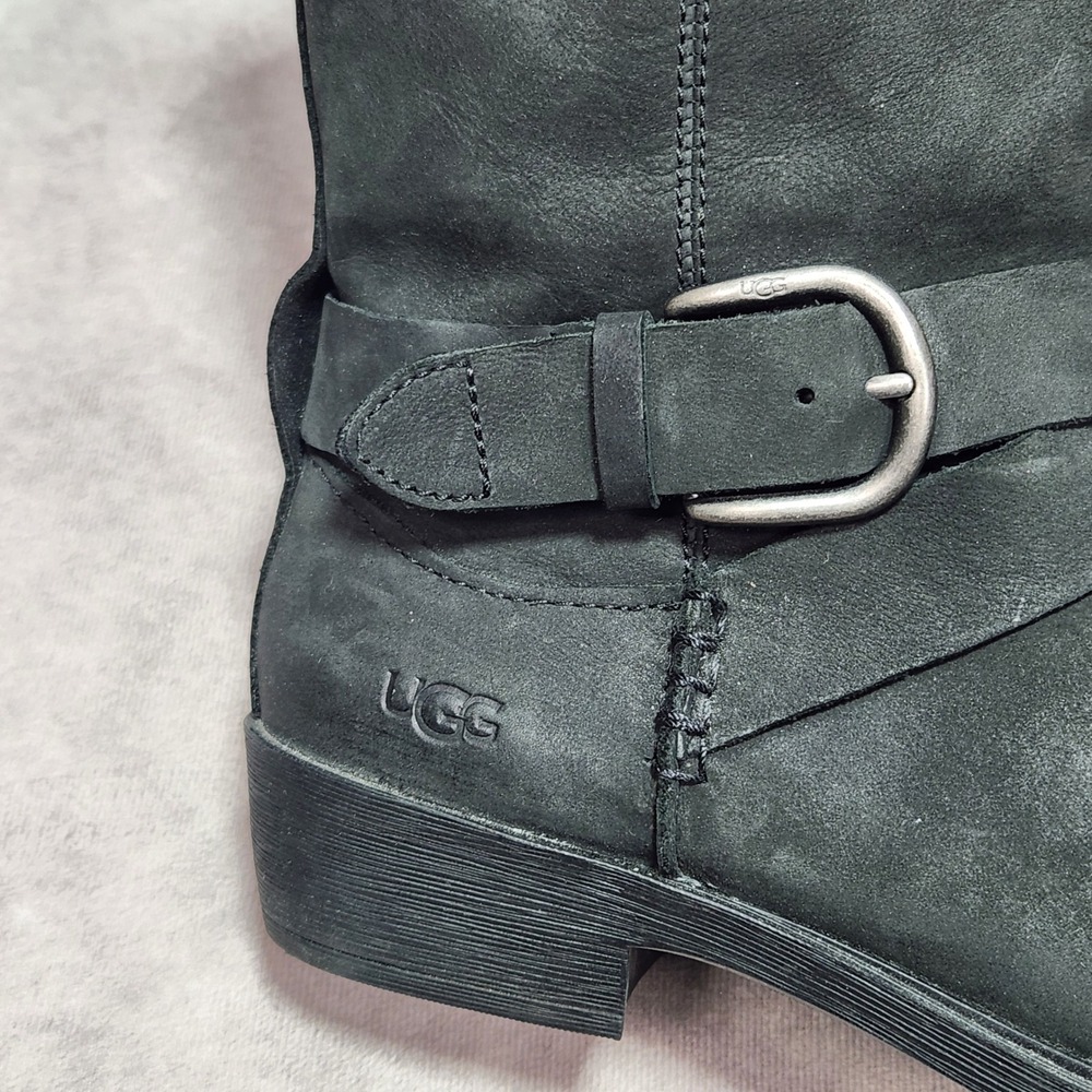 UGG Reeza Black Leather Moto Western Harness Boots Mid Calf 1114256 Size 8.5 - Picture 4 of 8
